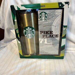 Starbucks Silver Tumbler with Pike Place Roast New